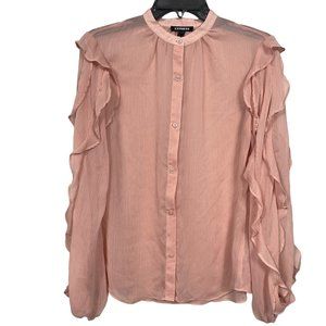 Express Ruffled Button Down Shirt in Soft Pink